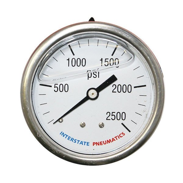 Interstate Pneumatics Oil Filled Pressure Gauge 2500 PSI 2-1/2 Inch Dial 1/4 Inch NPT Rear Mount G7122-2500